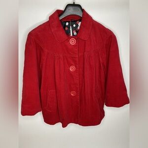 Madison (Belk) Women's Corduroy 3 Button Jacket 3/4 Sleeves Lined Red XL